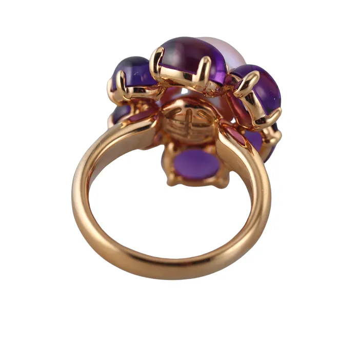 Mimi Milano Leela Amethyst Pearl 18k Gold Flower Ring Mimi Milano Rings