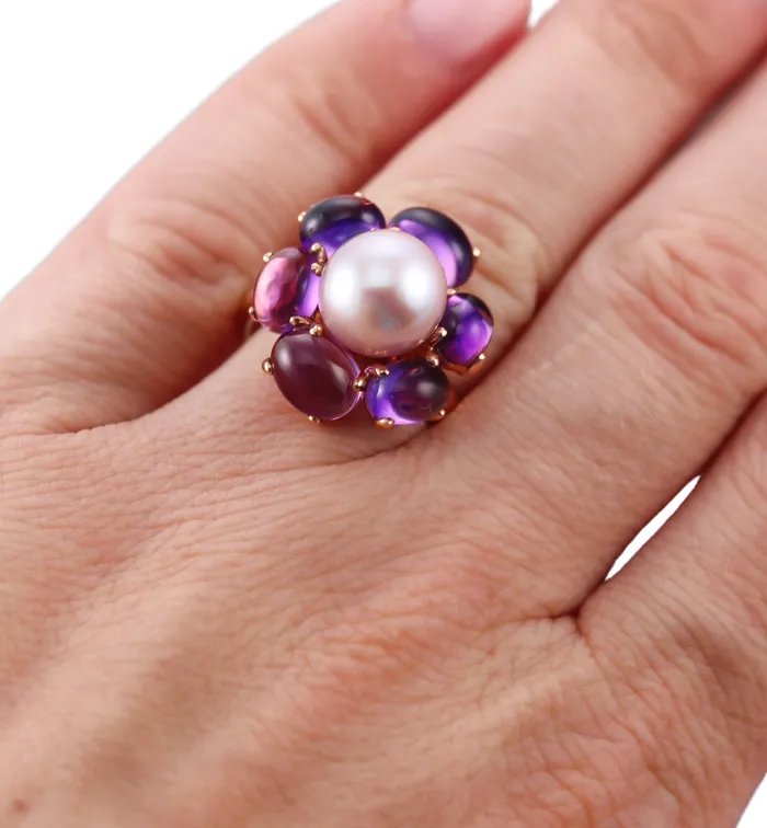 Mimi Milano Leela Amethyst Pearl 18k Gold Flower Ring Mimi Milano Rings