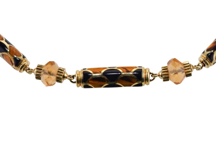 Necklaces Asch Grossbardt Asch Grossbardt Inlay Tigers Eye Onyx Citrine Gold Necklace