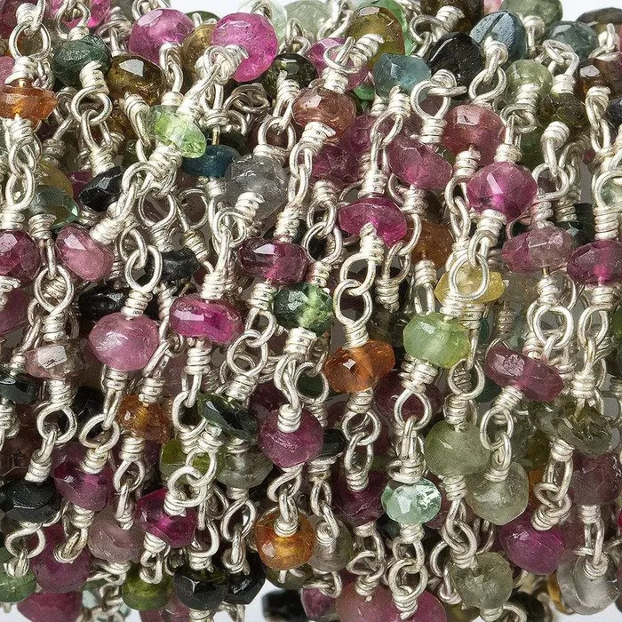 Necklaces Beadsofcambaycom 3mm Tourmaline faceted rondelle Silver plated Wire Wrapped Chain Necklaces Beadsofcambaycom 3mm Tourmaline faceted rondelle Silver plated Wire Wrapped Chain