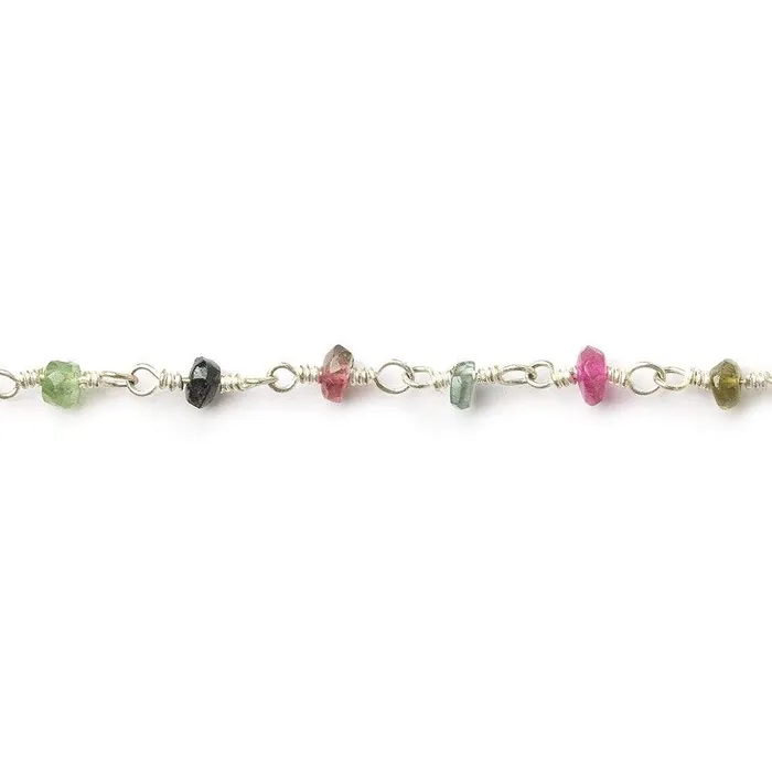 Necklaces Beadsofcambaycom 3mm Tourmaline faceted rondelle Silver plated Wire Wrapped Chain Necklaces Beadsofcambaycom 3mm Tourmaline faceted rondelle Silver plated Wire Wrapped Chain