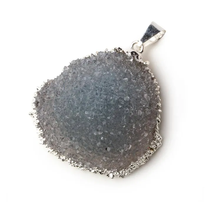 Necklaces Beadsofcambaycom Silver Leafed Blue Grey Convex Drusy Pendant with Bail 1 focal bead 33x36x16mm A Grade Necklaces Beadsofcambaycom Silver Leafed Blue Grey Convex Drusy Pendant with Bail 1 focal bead 33x36x16mm A Grade