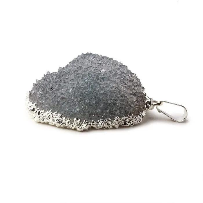 Necklaces Beadsofcambaycom Silver Leafed Blue Grey Convex Drusy Pendant with Bail 1 focal bead 33x36x16mm A Grade Necklaces Beadsofcambaycom Silver Leafed Blue Grey Convex Drusy Pendant with Bail 1 focal bead 33x36x16mm A Grade