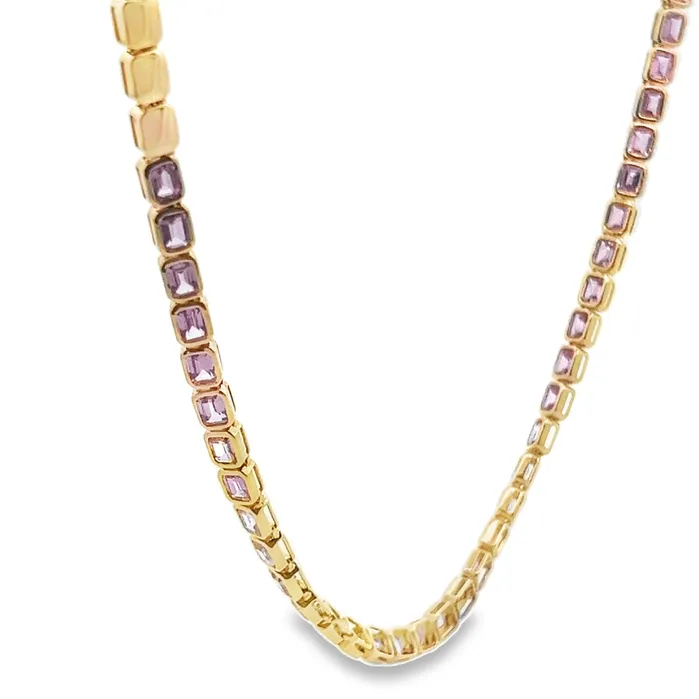 Necklaces YaninaCo Jewelry Emerald Cut Pink Sapphire Necklace
