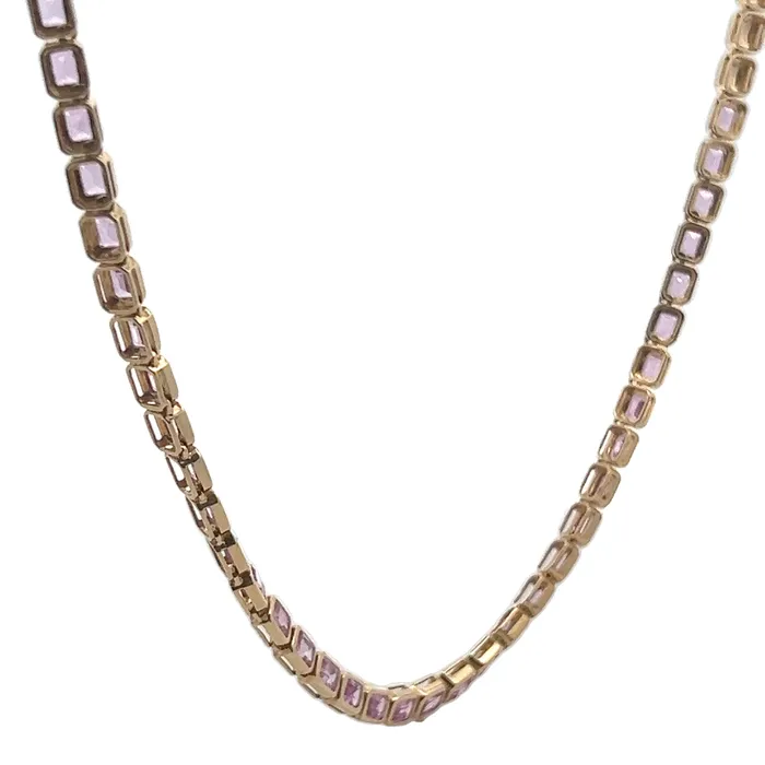 Necklaces YaninaCo Jewelry Emerald Cut Pink Sapphire Necklace