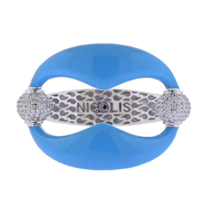 Nicolis Cola Blue Enamel Diamond Gold Bangle Bracelet Nicolis Cola Bracelets Nicolis Cola Blue Enamel Diamond Gold Bangle Bracelet Nicolis Cola Bracelets
