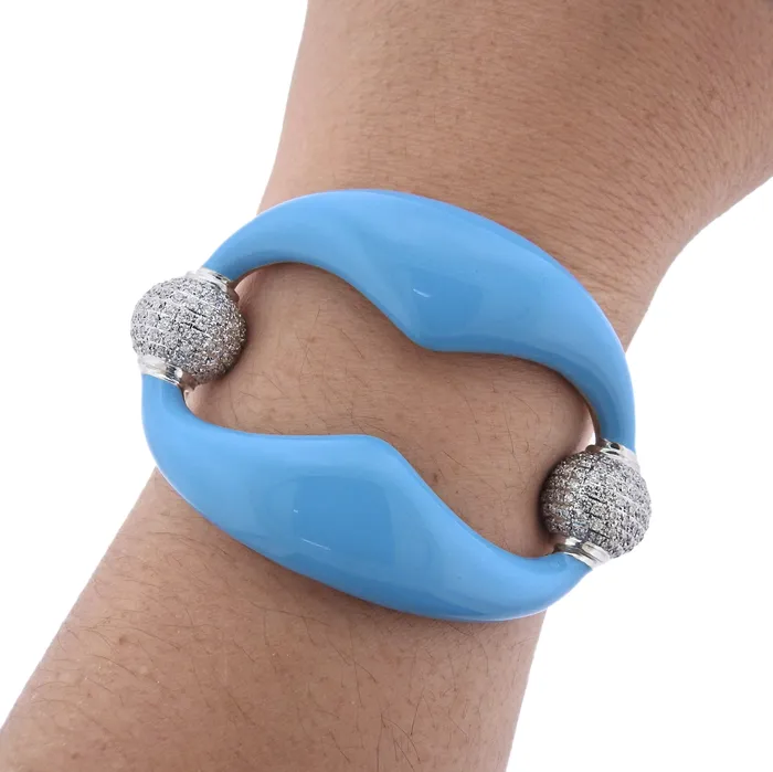Nicolis Cola Blue Enamel Diamond Gold Bangle Bracelet Nicolis Cola Bracelets Nicolis Cola Blue Enamel Diamond Gold Bangle Bracelet Nicolis Cola Bracelets