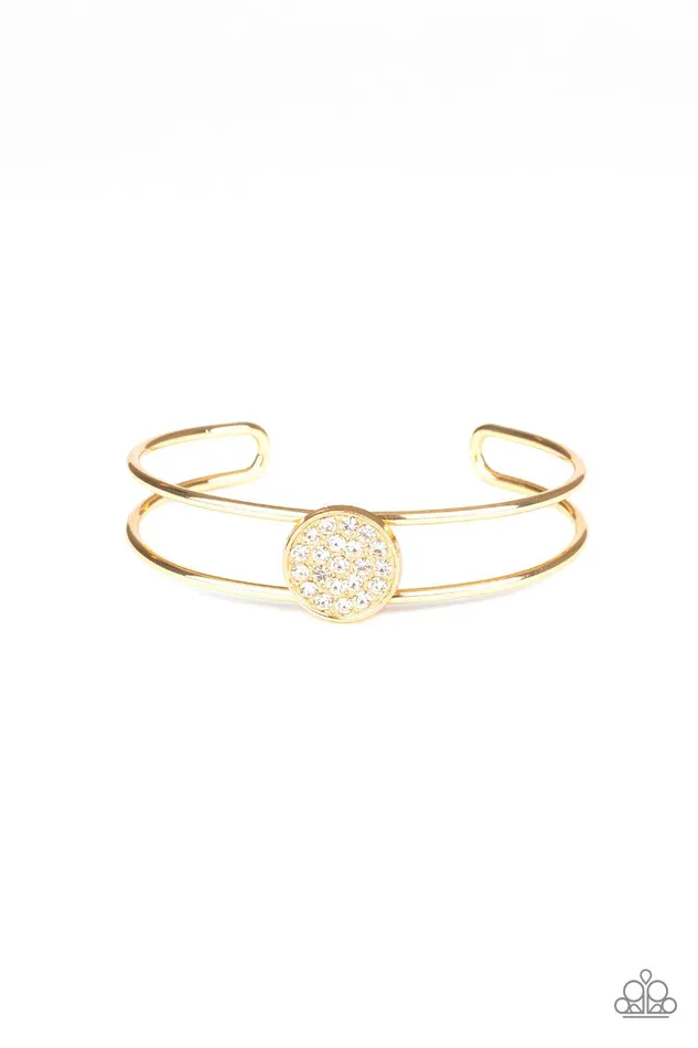 Paparazzi Accessories Bracelets Dial Up The Dazzle Gold Cuff Bracelet Jewelry by Bretta