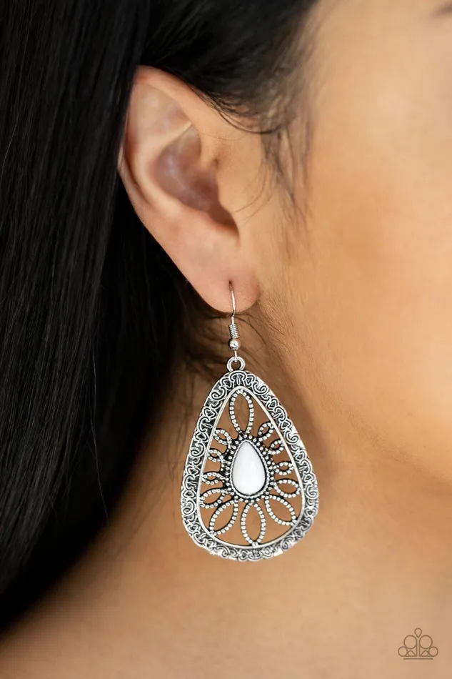 Paparazzi Accessories Earrings Floral Frill White Earrings Jewelry by Bretta