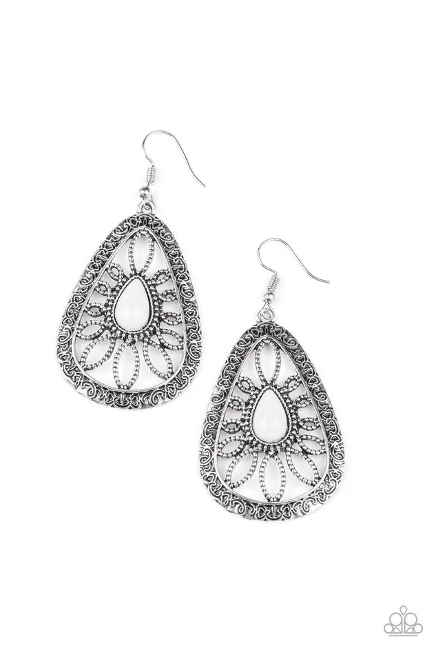 Paparazzi Accessories Earrings Floral Frill White Earrings Jewelry by Bretta