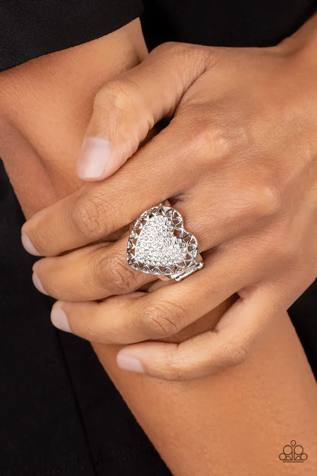 Paparazzi Accessories Rings Romantic Escape White Heart Ring Jewelry by Bretta