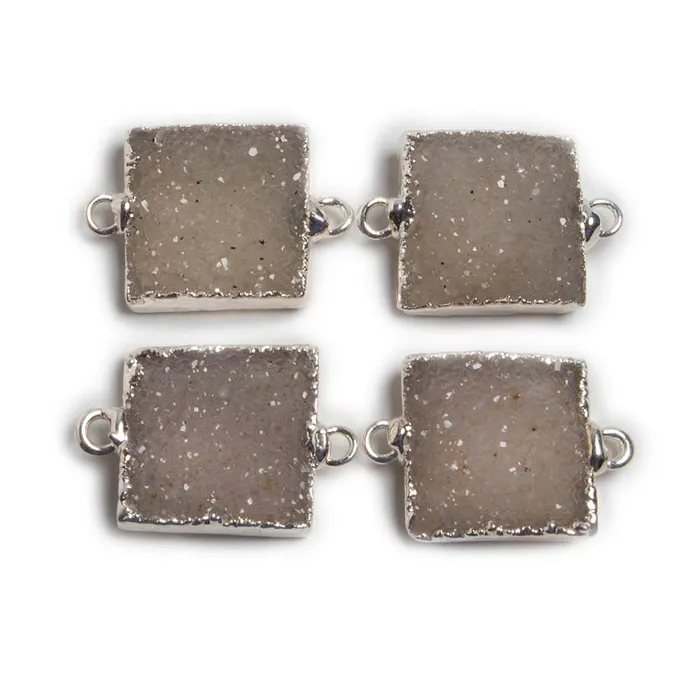 Rings Beadsofcambaycom 16x16mm Silver Leafed Square Drusy Focal Connector