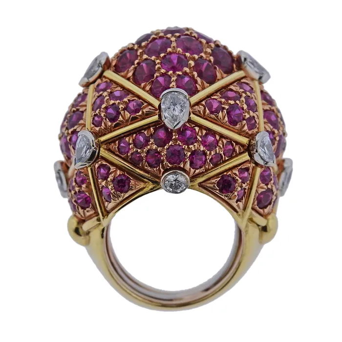 Rings David Webb David Webb Geodesic Diamond Ruby Gold Platinum Dome Ring Rings David Webb David Webb Geodesic Diamond Ruby Gold Platinum Dome Ring
