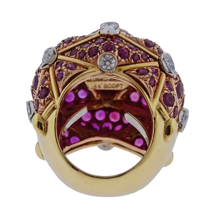 Rings David Webb David Webb Geodesic Diamond Ruby Gold Platinum Dome Ring