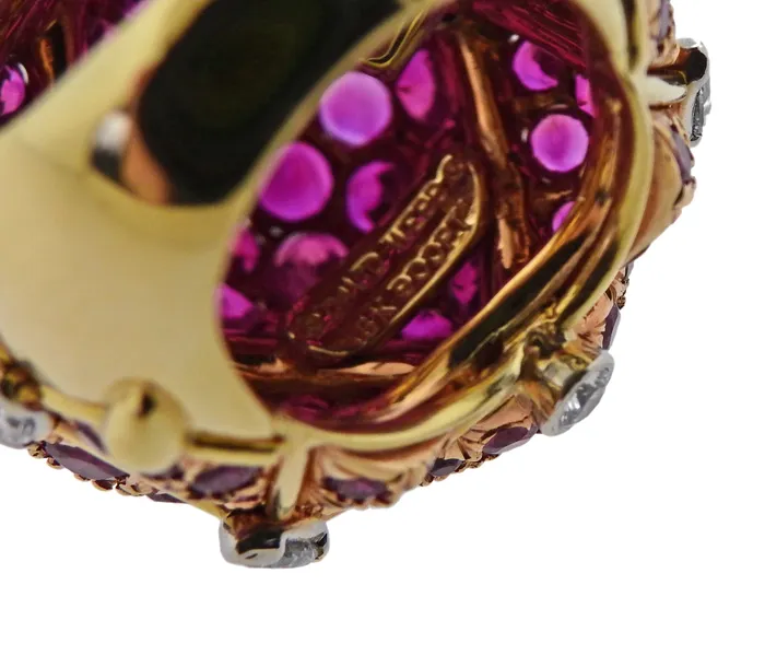 Rings David Webb David Webb Geodesic Diamond Ruby Gold Platinum Dome Ring