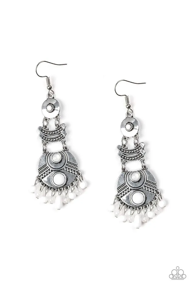 Tropic Tribe White Earrings Jewelry by Bretta Paparazzi Accessories Earrings