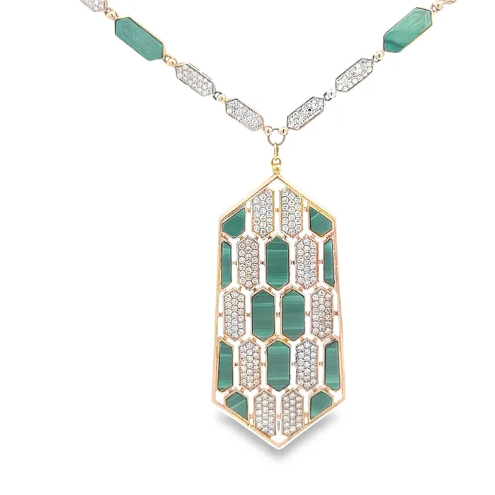 YaninaCo Jewelry Necklaces Malachite and Diamond Necklace