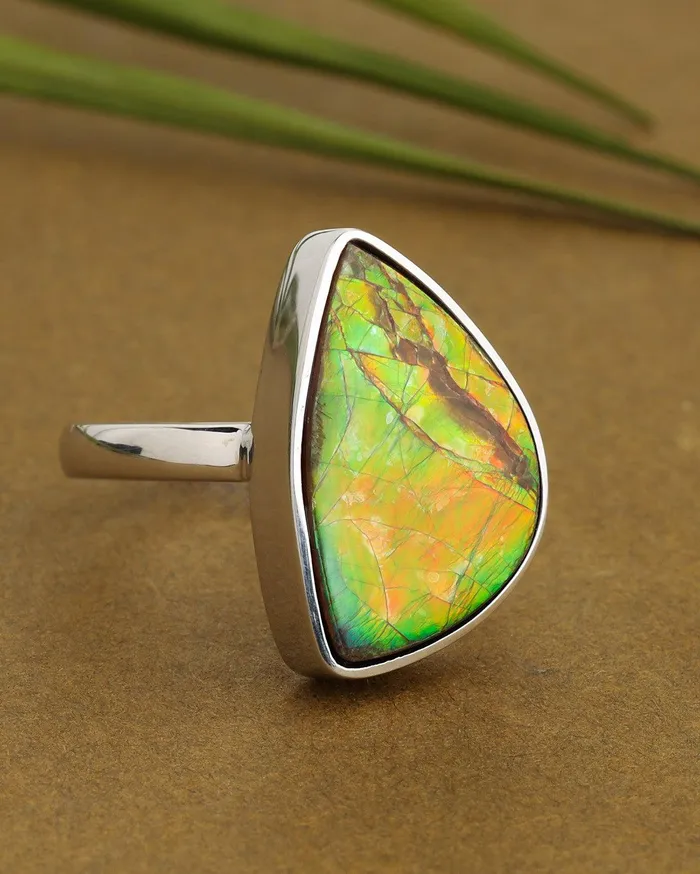 1070 Ct Ammolite Ring Solid 925 Sterling Silver Jewelry YoTreasure Rings