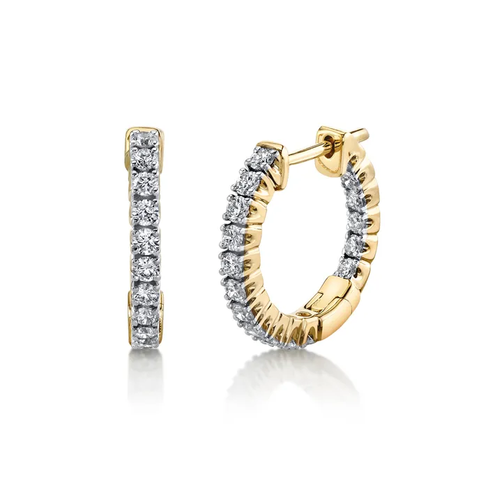 14K 082cttw VS White Diamond Inside Out 12 Hoop Earrings TVON Earrings
