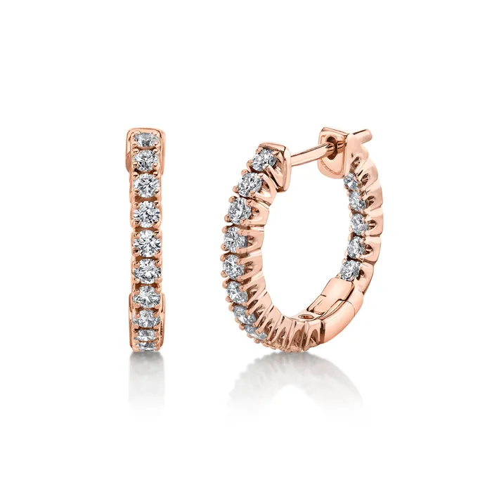 14K 082cttw VS White Diamond Inside Out 12 Hoop Earrings TVON Earrings