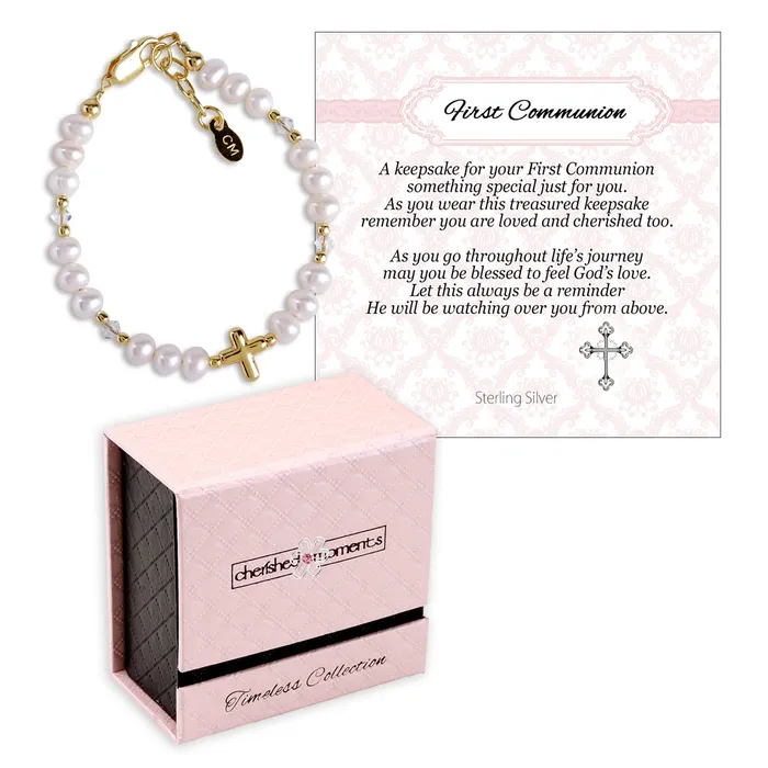 14K GoldPlated Pearl Cross Bracelet First Communion Gift for Girls Cherished Moments Bracelets 14K GoldPlated Pearl Cross Bracelet First Communion Gift for Girls Cherished Moments Bracelets