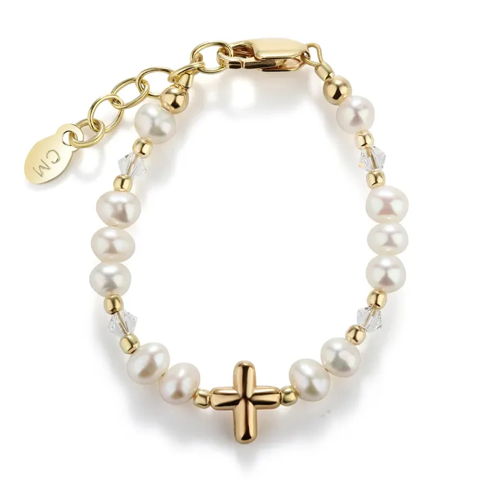 14K GoldPlated Pearl Cross Bracelet First Communion Gift for Girls Cherished Moments Bracelets