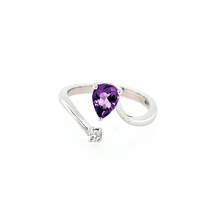 14k White Gold Amethyst Diamond Wraparound Ring I8187 LIV Rings