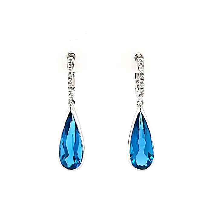 14k White Gold London Blue Topaz Diamond Hoop Dangle Earrings I8017 PeJay Earrings 14k White Gold London Blue Topaz Diamond Hoop Dangle Earrings I8017 PeJay Earrings