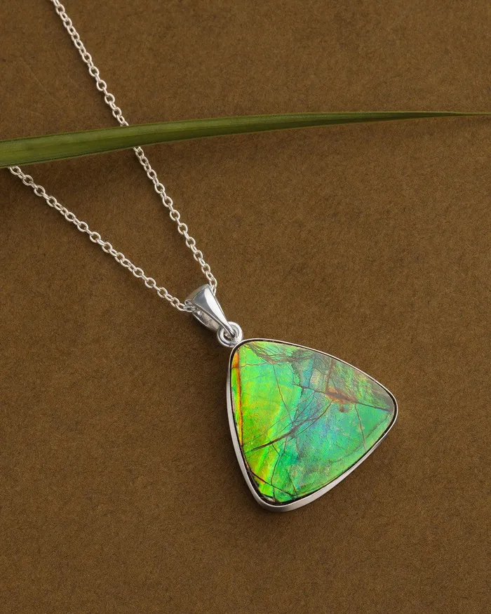 1910 Ct Ammolite Solid 925 Sterling Silver Chain Necklace Pendant YoTreasure Necklaces