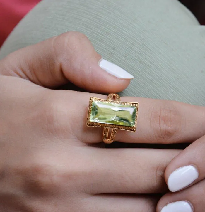 665 Ct Green Amethyst Citrine Solid 925 Sterling Silver Gold Plated Ring Jewelry YoTreasure Rings