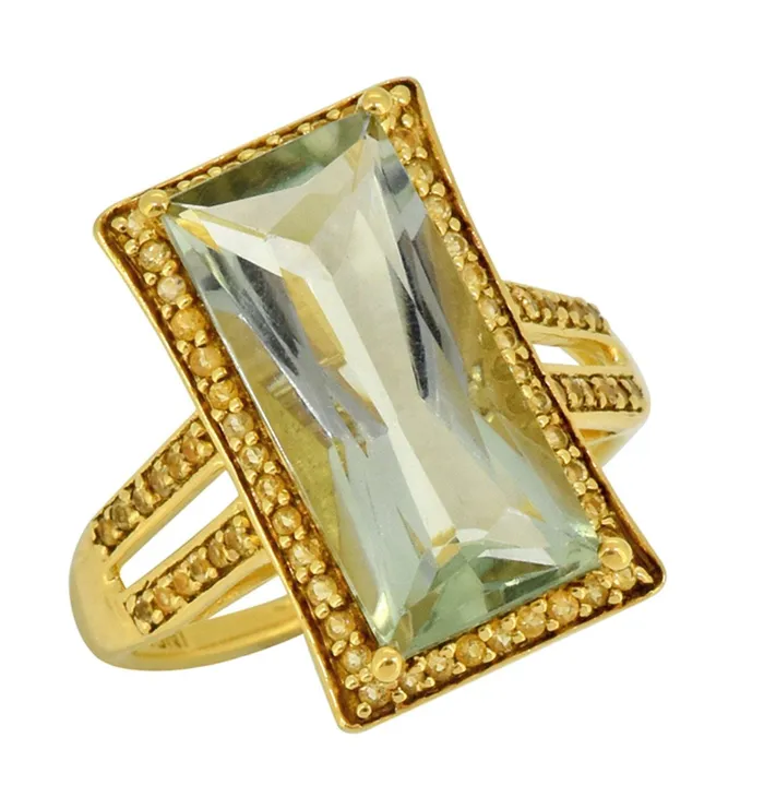 665 Ct Green Amethyst Citrine Solid 925 Sterling Silver Gold Plated Ring Jewelry YoTreasure Rings