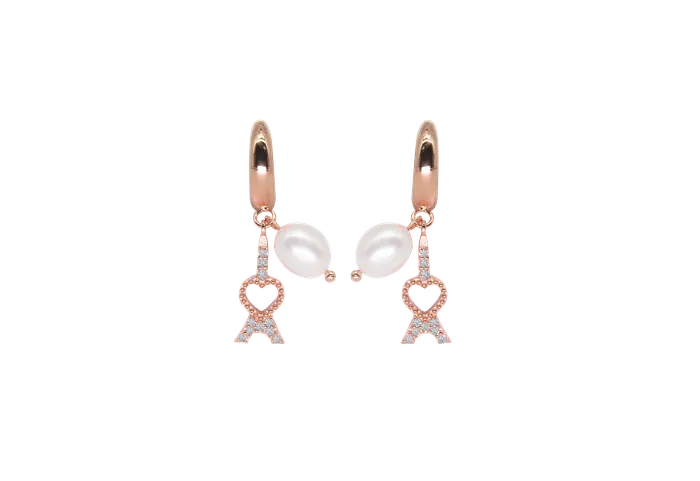 acemijewelry Earrings Eiffel Pearl Hoop