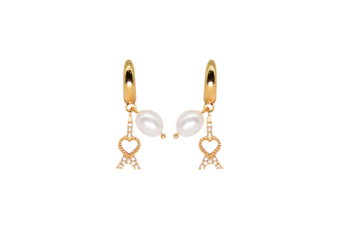 acemijewelry Earrings Eiffel Pearl Hoop