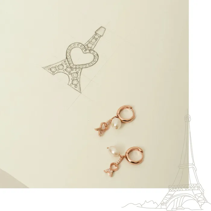 acemijewelry Earrings Eiffel Pearl Hoop