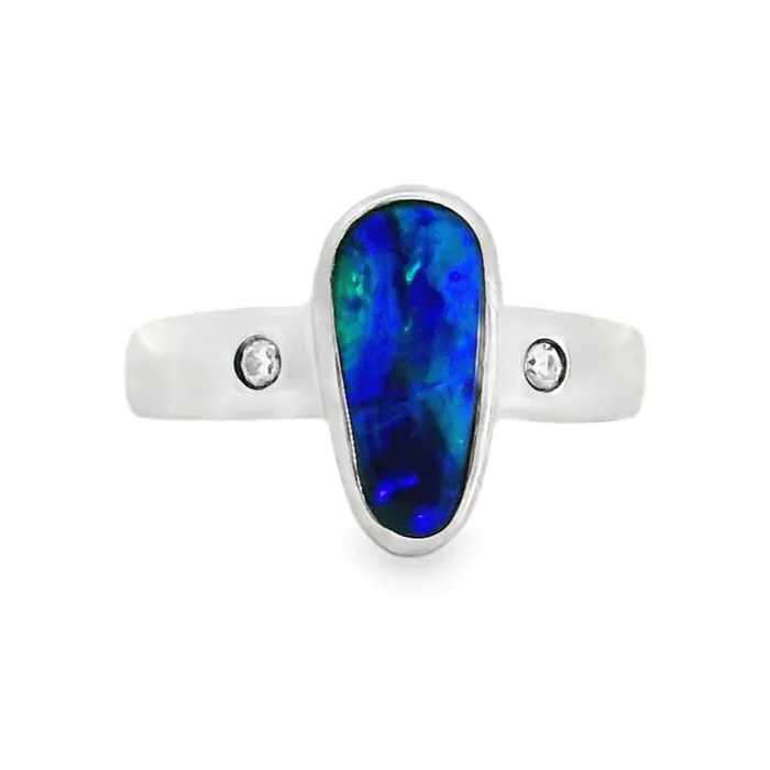 Australian Opal Cutters Australian Doublet Opal Ring Set in Sterling Silver Rings Australian Opal Cutters Australian Doublet Opal Ring Set in Sterling Silver Rings