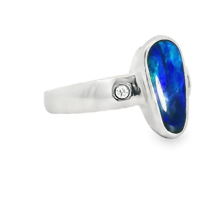 Australian Opal Cutters Australian Doublet Opal Ring Set in Sterling Silver Rings Australian Opal Cutters Australian Doublet Opal Ring Set in Sterling Silver Rings