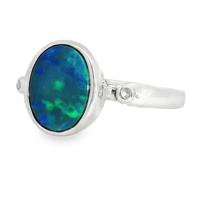 Australian Opal Cutters Australian Doublet Opal Ring Set in Sterling Silver Rings Australian Opal Cutters Australian Doublet Opal Ring Set in Sterling Silver Rings