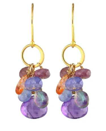 AVF Earrings AVF Gold Hammered Circle Link Amethyst Sunstone Topaz Sapphire Tanzanite Earrings SI6720 AVF Earrings AVF Gold Hammered Circle Link Amethyst Sunstone Topaz Sapphire Tanzanite Earrings SI6720