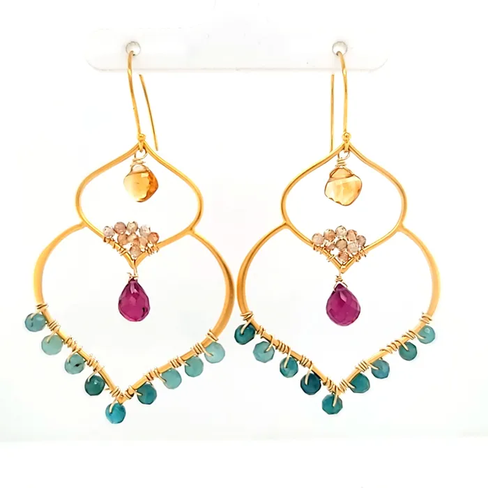 AVF Gold Moroccan Inspired Sunstone Ruby Zircon Grandidierite Large Dangle Earrings SI3756 AVF Earrings AVF Gold Moroccan Inspired Sunstone Ruby Zircon Grandidierite Large Dangle Earrings SI3756 AVF Earrings