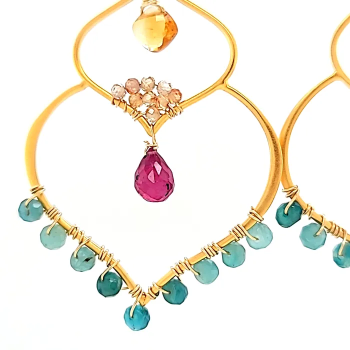 AVF Gold Moroccan Inspired Sunstone Ruby Zircon Grandidierite Large Dangle Earrings SI3756 AVF Earrings AVF Gold Moroccan Inspired Sunstone Ruby Zircon Grandidierite Large Dangle Earrings SI3756 AVF Earrings