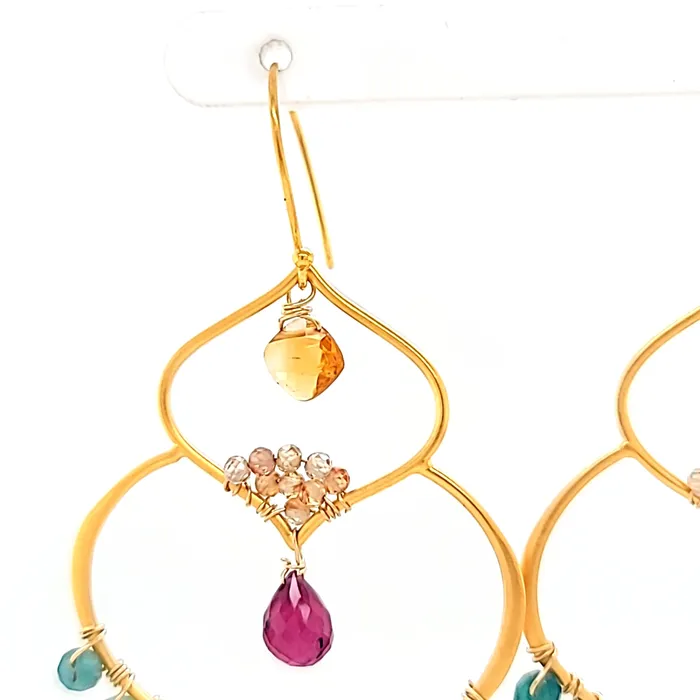 AVF Gold Moroccan Inspired Sunstone Ruby Zircon Grandidierite Large Dangle Earrings SI3756 AVF Earrings AVF Gold Moroccan Inspired Sunstone Ruby Zircon Grandidierite Large Dangle Earrings SI3756 AVF Earrings
