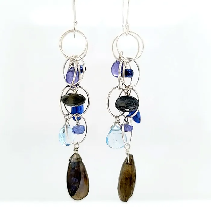 AVF Silver Labradorite Kyanite Tanzanite Blue Topaz Moss Aqua Loop Long Dangle Earrings SI3741 AVF Earrings AVF Silver Labradorite Kyanite Tanzanite Blue Topaz Moss Aqua Loop Long Dangle Earrings SI3741 AVF Earrings