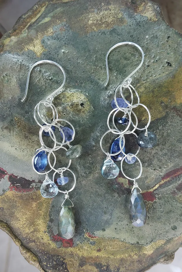 AVF Silver Labradorite Kyanite Tanzanite Blue Topaz Moss Aqua Loop Long Dangle Earrings SI3741 AVF Earrings AVF Silver Labradorite Kyanite Tanzanite Blue Topaz Moss Aqua Loop Long Dangle Earrings SI3741 AVF Earrings