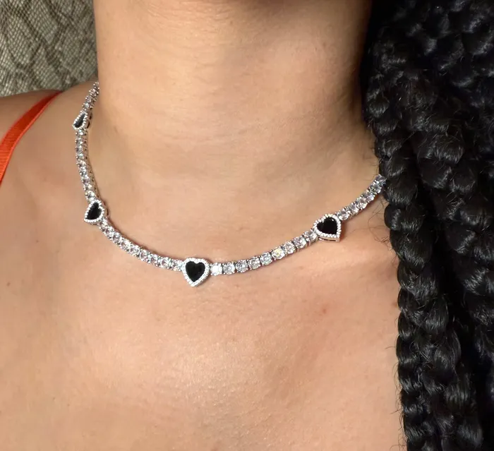 Black Hearts Tennis Necklace CharmBox Necklaces