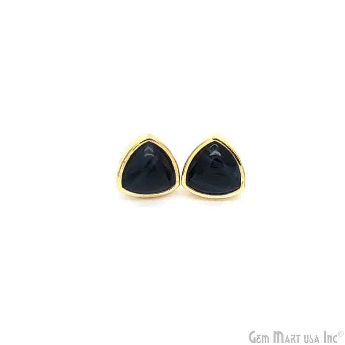 Black Onyx Trillion 11mm Gold Plated Stud Earrings GemMartUSA Earrings