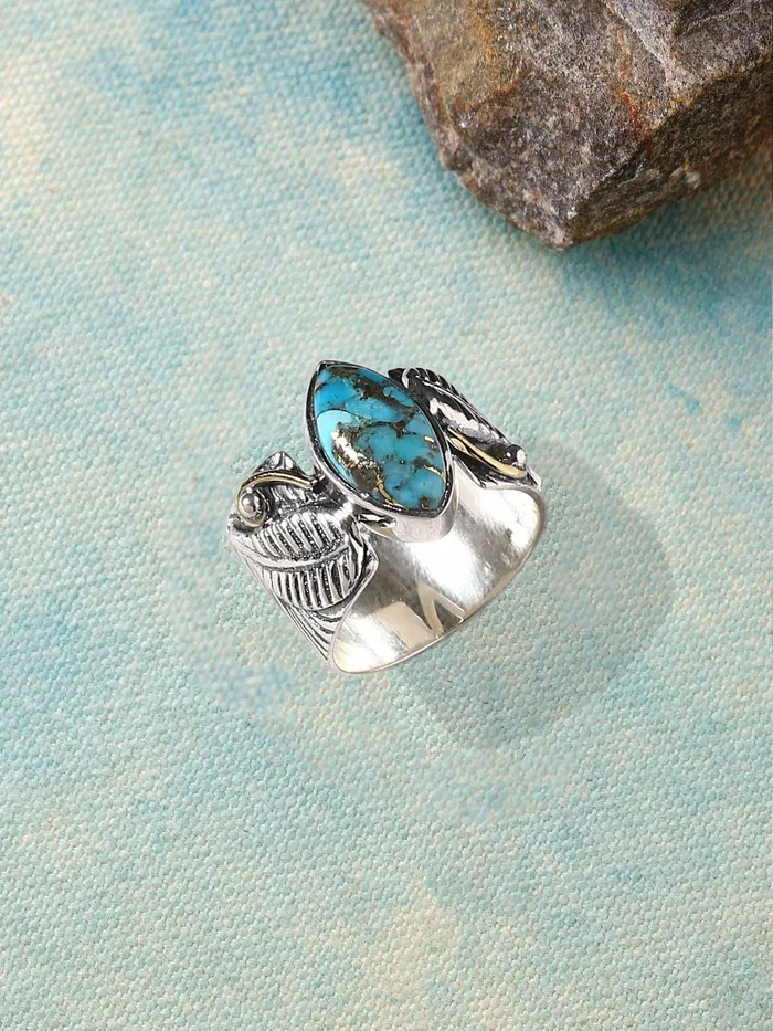 Blue Copper Turquoise Solid 925 Sterling Silver Brass Designer Ring Jewelry YoTreasure Rings
