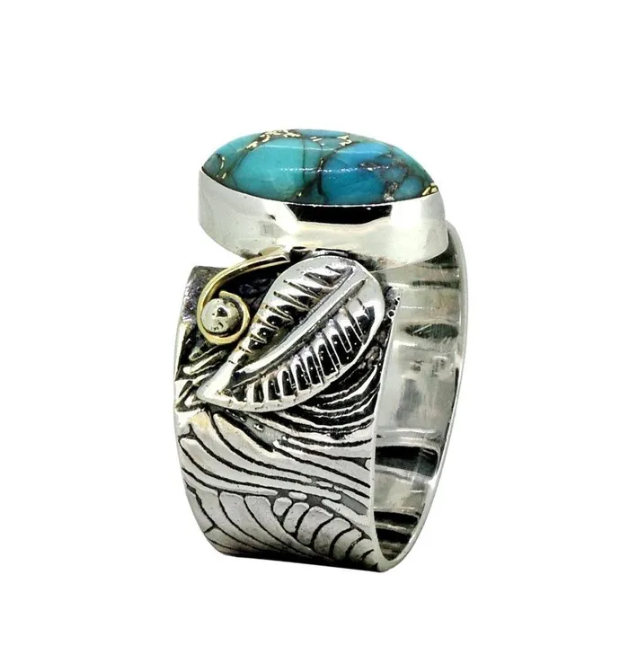 Blue Copper Turquoise Solid 925 Sterling Silver Brass Designer Ring Jewelry YoTreasure Rings