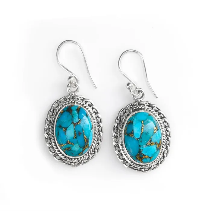Blue Copper Turquoise Solid 925 Sterling Silver Dangle Earrings Jewelry YoTreasure Earrings Blue Copper Turquoise Solid 925 Sterling Silver Dangle Earrings Jewelry YoTreasure Earrings