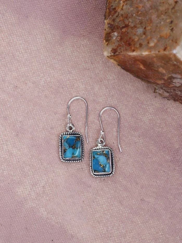 Blue Copper Turquoise Solid 925 Sterling Silver Dangle Earrings Jewelry YoTreasure Earrings