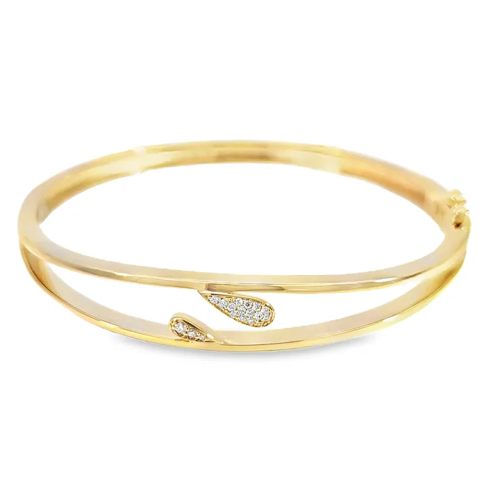 Bracelets Breuning 14k Gold Pear Shaped Pave Diamond Pods Double Band Bangle Bracelet